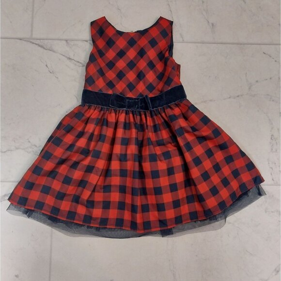 Cat & Jack Girls Navy Blue and Red Checkered Sleeveless Dress sz 2T - Picture 1 of 5